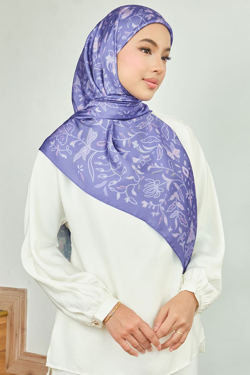 Azalea Satin Square Headscarf - Deep Periwinkle - Image 2