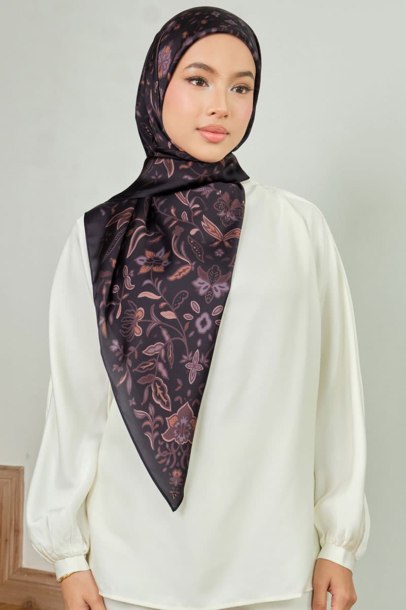 Azalea Satin Square Headscarf - Black - Image 1