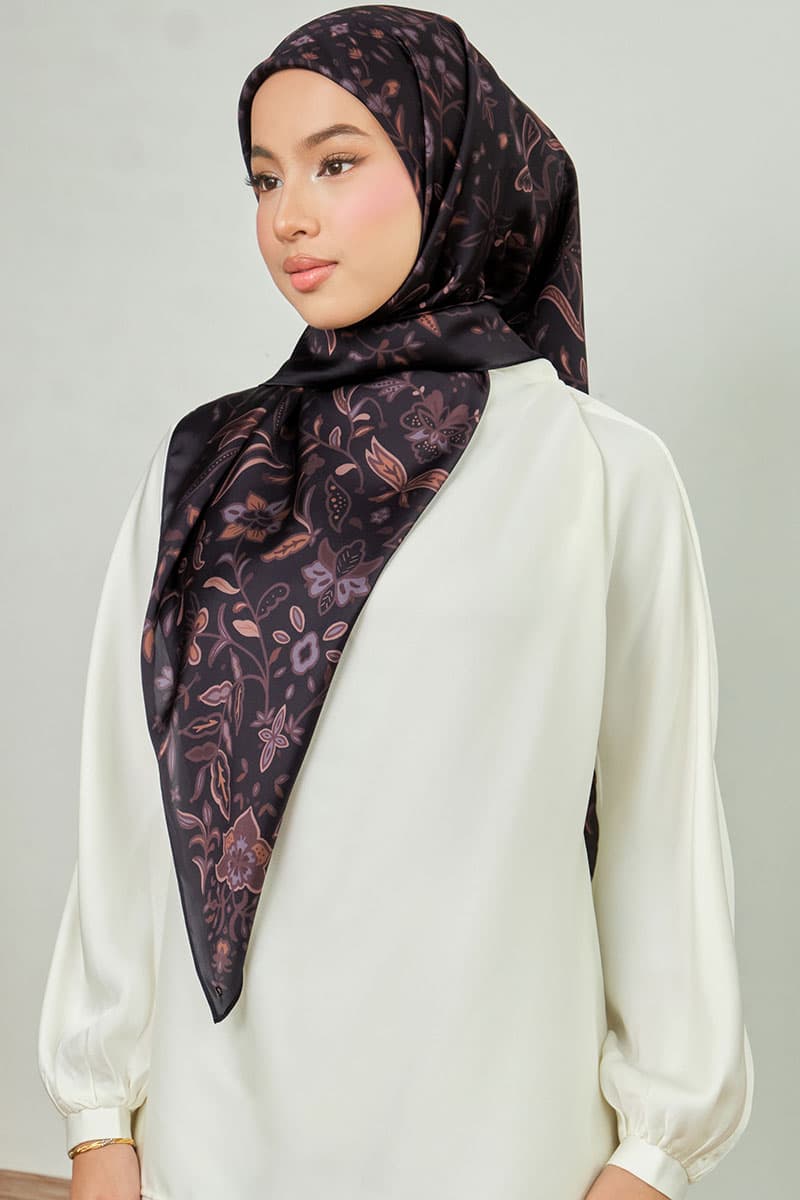 Azalea Satin Square Headscarf - Black - Image 2