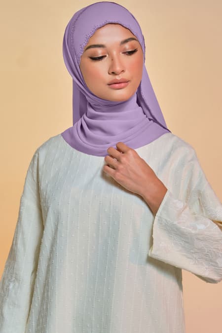 Tanuja Embroidered Scallop Headscarf - Dusty Lavender