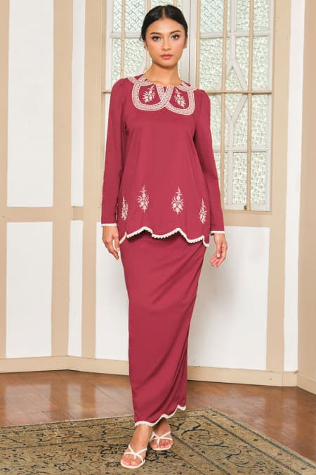 COTTON Samarinda Blouse & Skirt - Deep Wine
