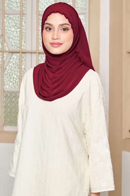 Kalyani Embroidered Scallop Headscarf - Cordovan