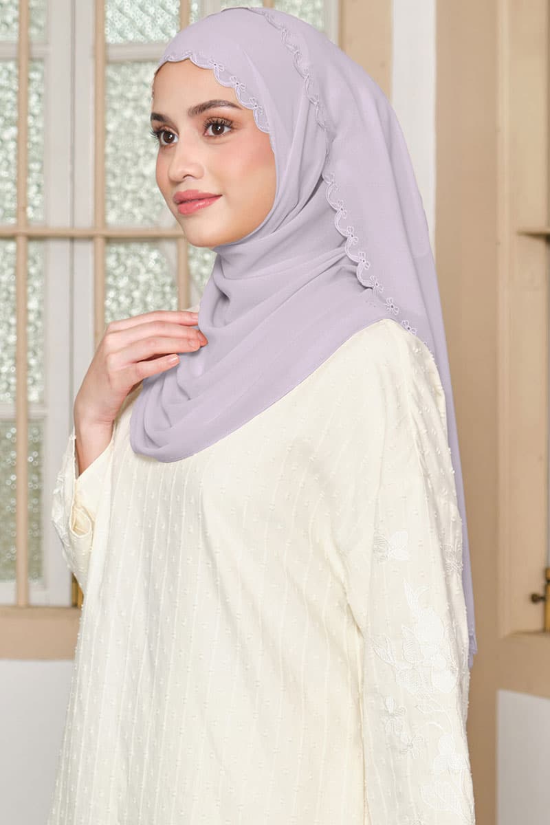 Kalyani Embroidered Scallop Headscarf - Dusty Lilac - Image 2