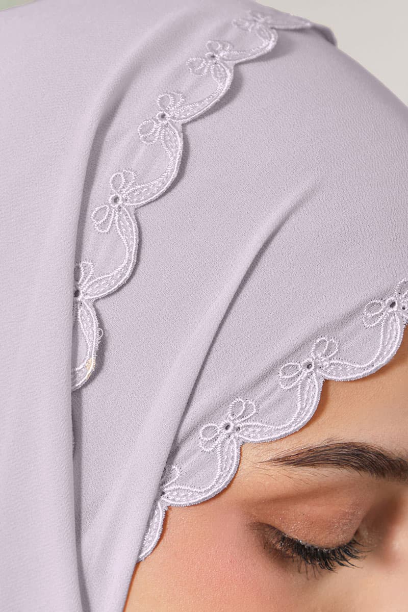 Kalyani Embroidered Scallop Headscarf - Dusty Lilac - Image 3