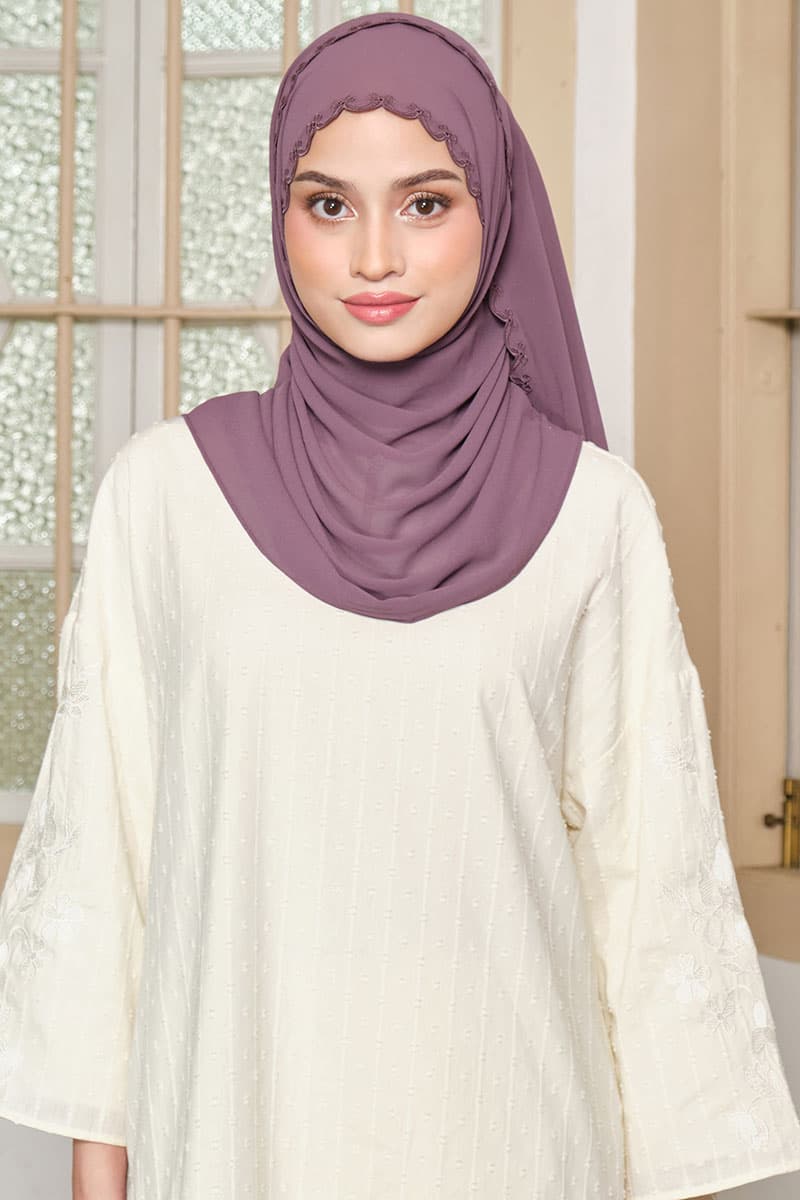 Kalyani Embroidered Scallop Headscarf - Elderberry - Image 1