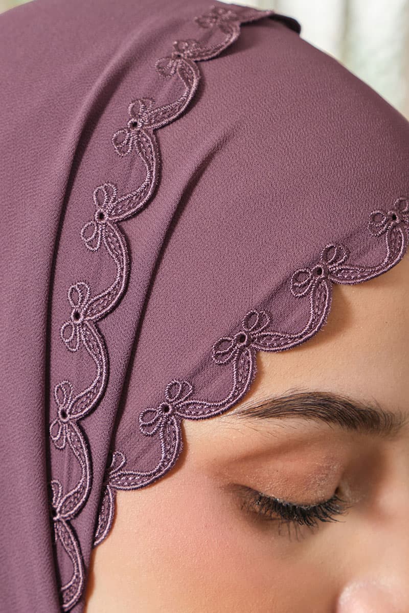 Kalyani Embroidered Scallop Headscarf - Elderberry - Image 3