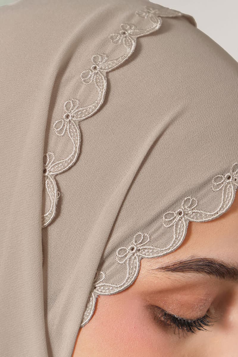 Kalyani Embroidered Scallop Headscarf - Pale Oak - Image 3