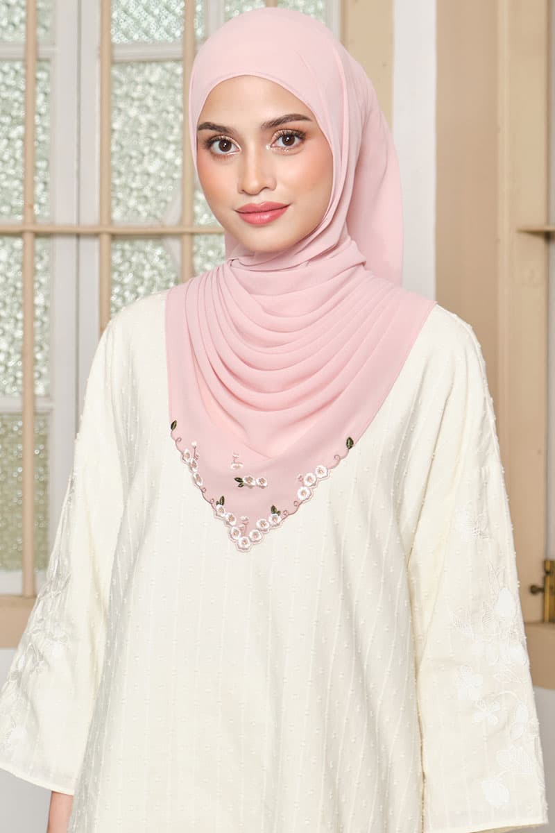 Thalya Embroidered Chiffon Headscarf - Primrose Pink - Image 1