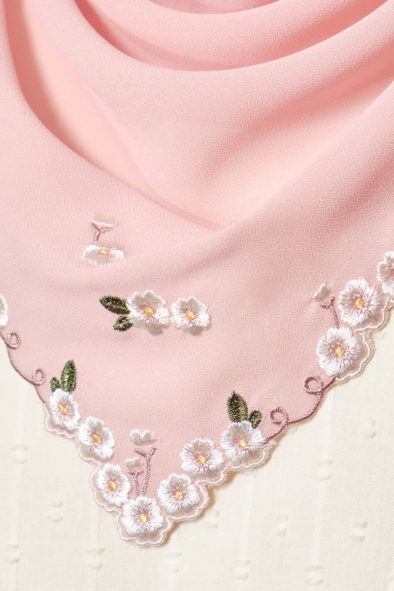 Thalya Embroidered Chiffon Headscarf - Primrose Pink - Image 3