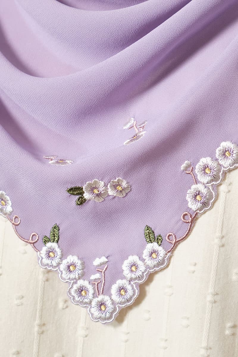 Thalya Embroidered Chiffon Headscarf - Dusty Lavender - Image 3