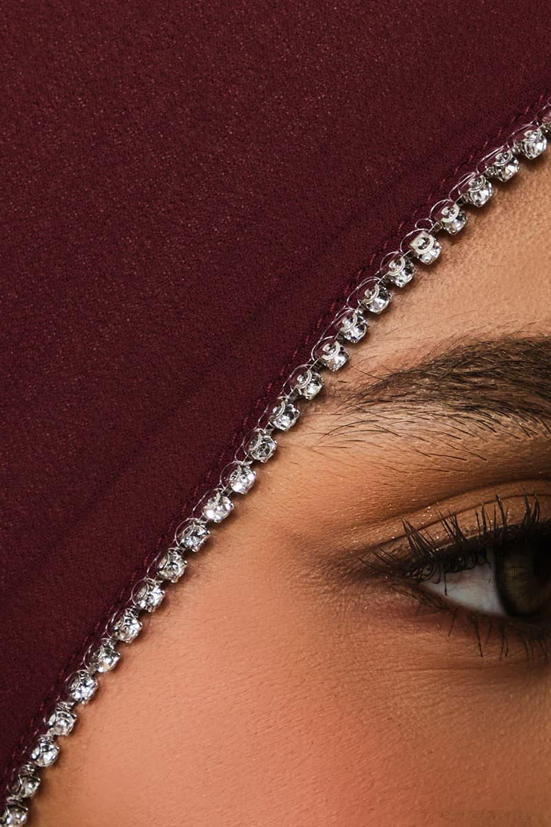 Camelya Beaded Chiffon Headscarf - Burgundy - Image 3