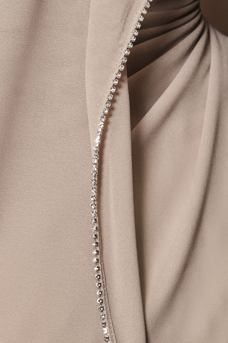 Camelya Beaded Chiffon Headscarf - Pale Oak - Image 3