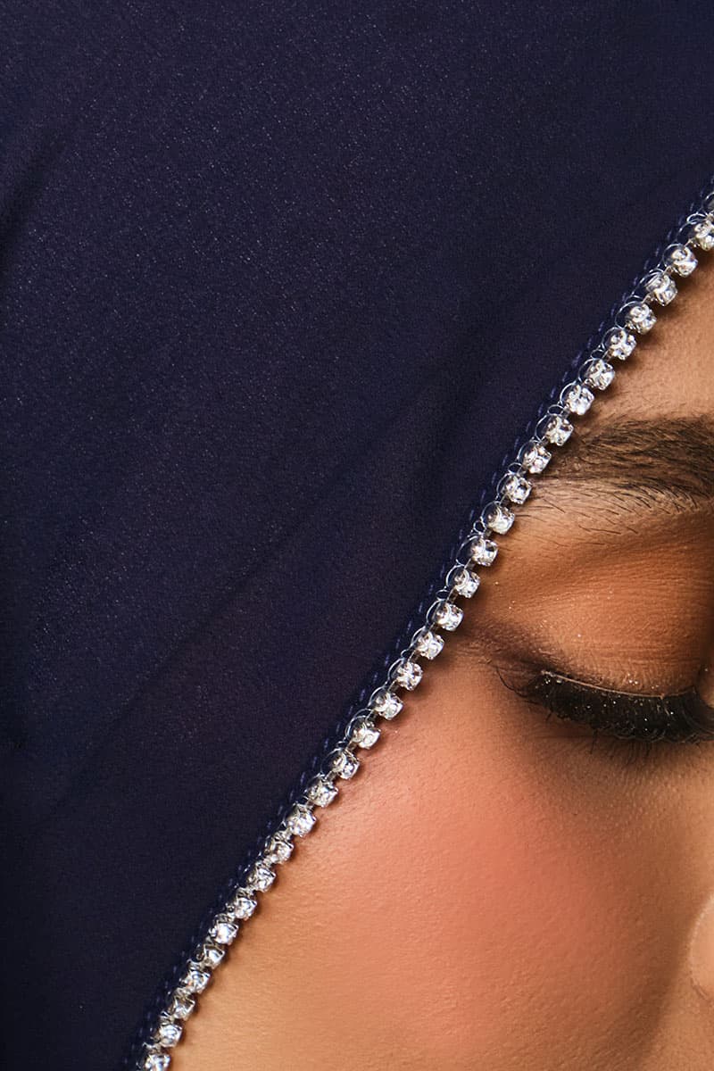 Camelya Beaded Chiffon Headscarf - Midnight Blue - Image 3