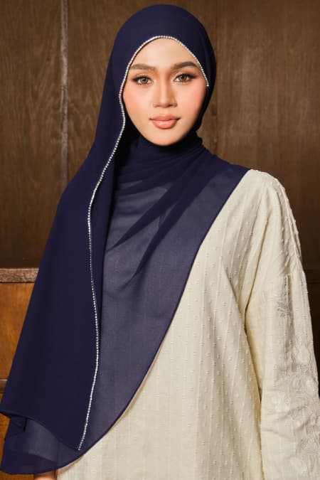 Camelya Beaded Chiffon Headscarf - Midnight Blue