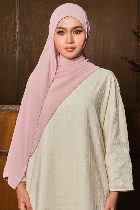 Camelya Beaded Chiffon Headscarf - Dusty Pink