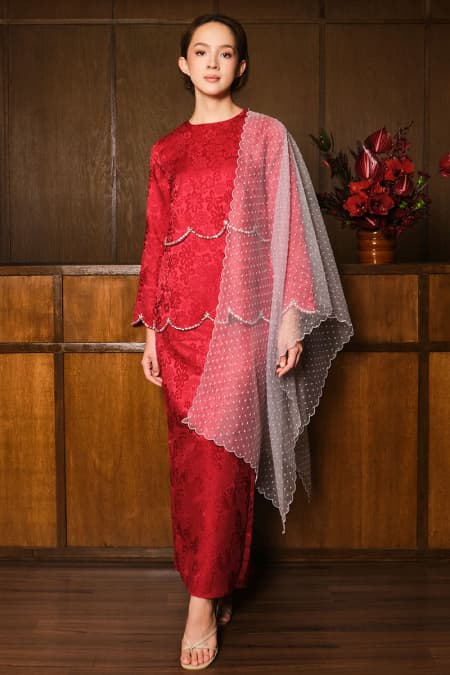 Pramila Blouse & Skirt - Deep Red