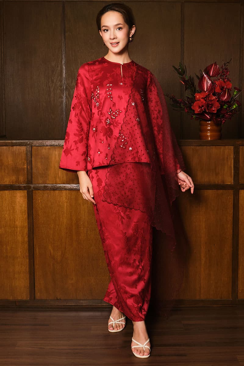 Jelita Blouse & Skirt - Deep Red - Image 1