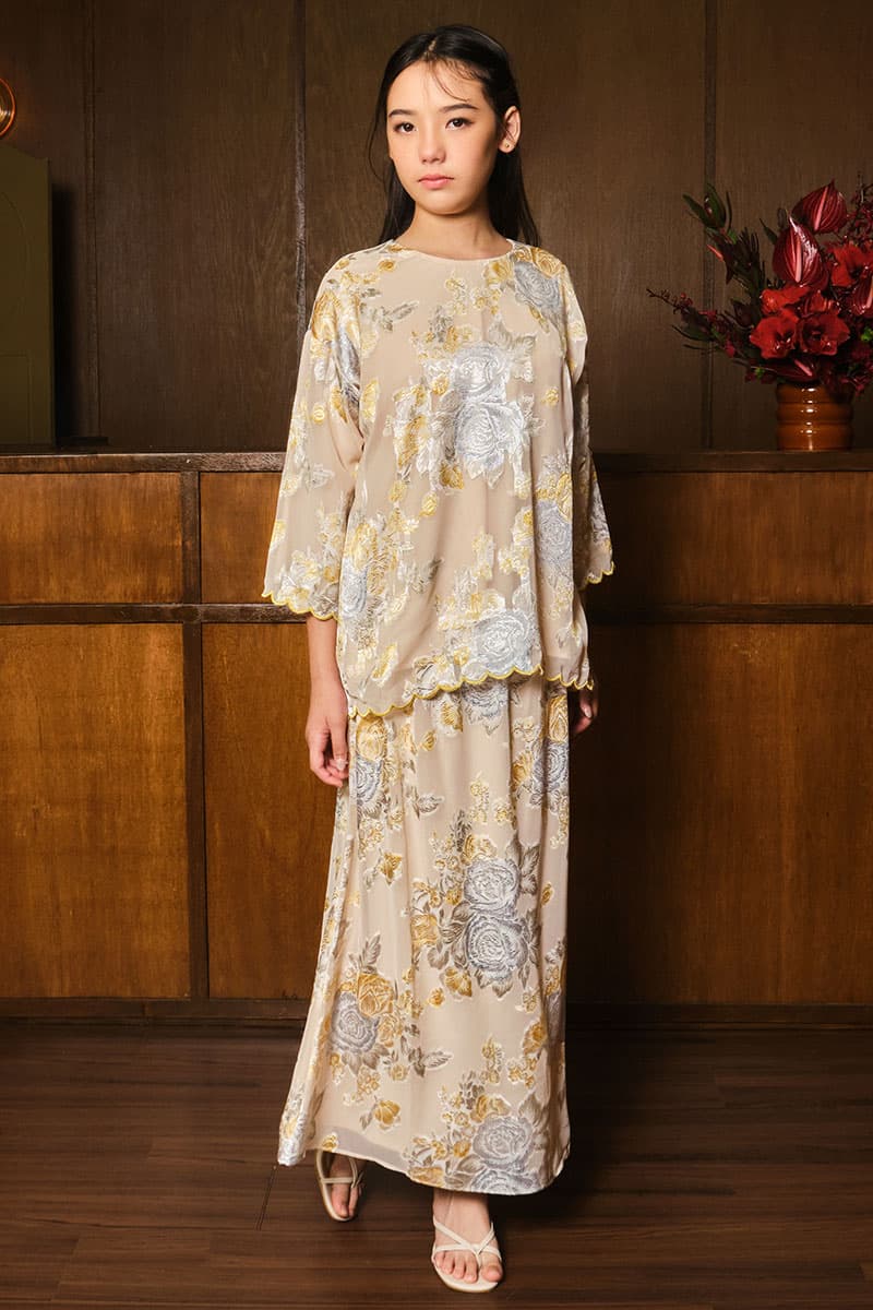 KIDS Gemalai Set - Beige/Yellow Floral - Image 1