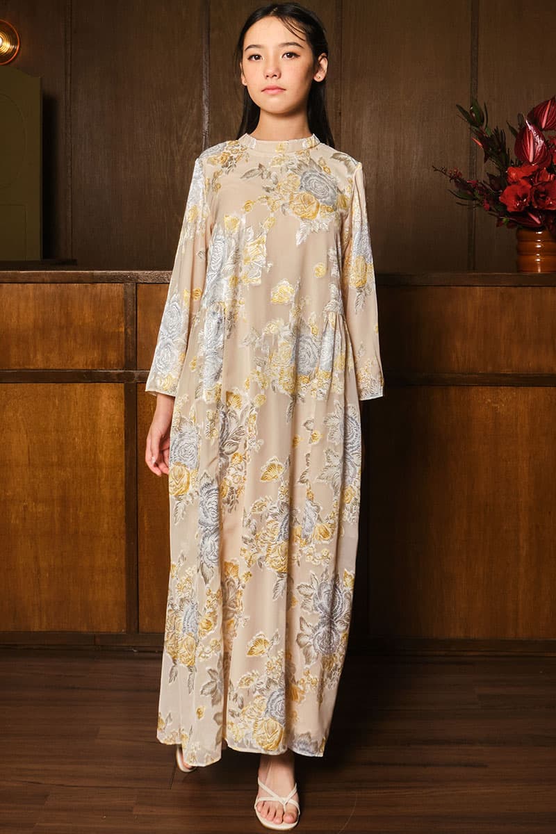 KIDS Darmita Dress - Beige/Yellow Floral - Image 1