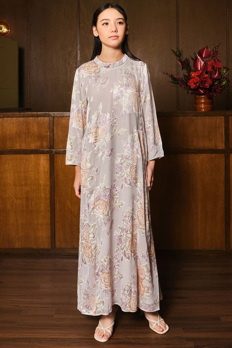 KIDS Darmita Dress - Grey/Purple Floral - Image 1