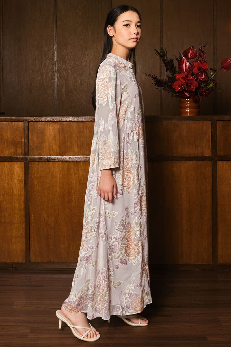 KIDS Darmita Dress - Grey/Purple Floral - Image 3