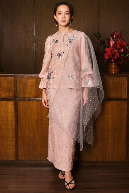 Anjani Blouse & Skirt - Dusty Pink/Silver