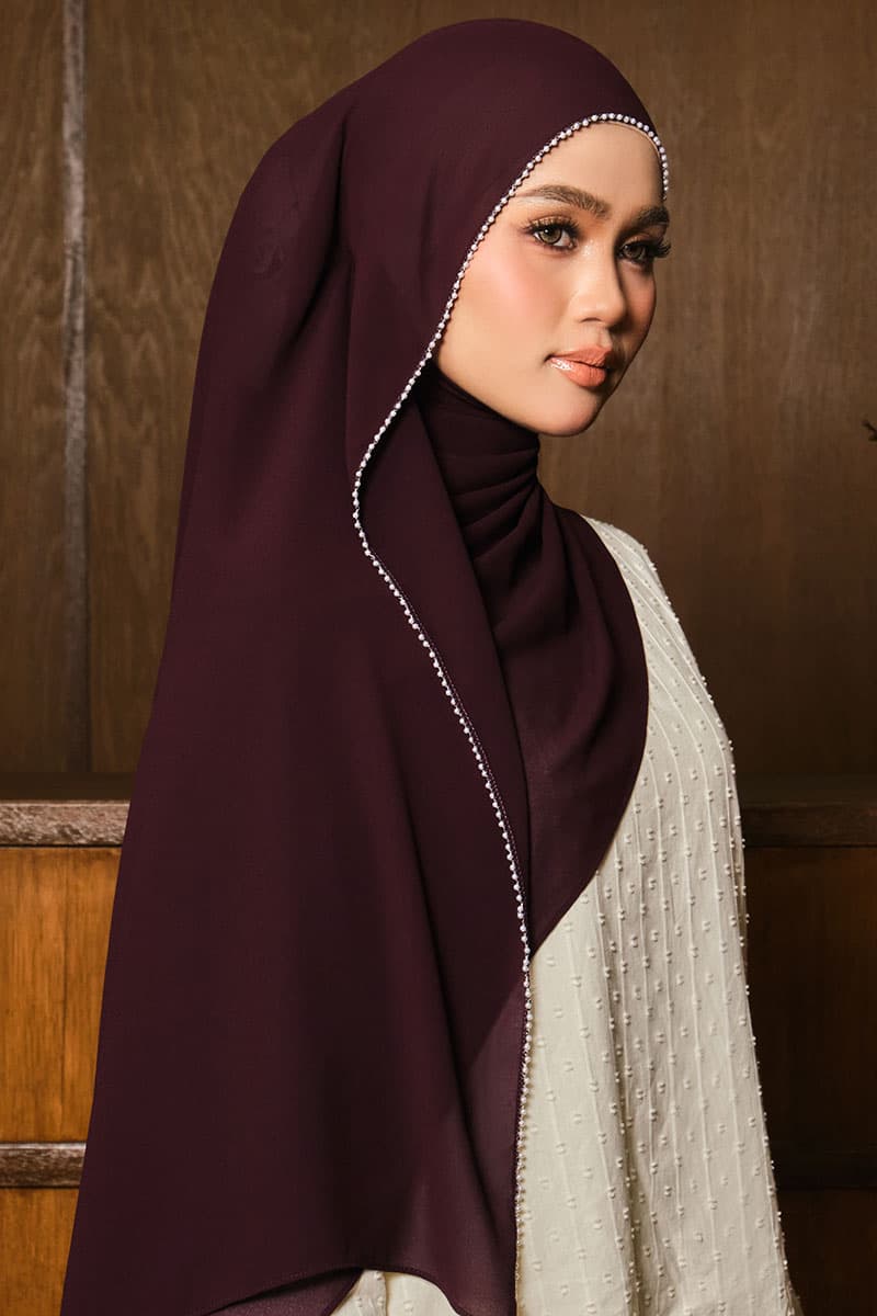 Runeeta Beaded Chiffon Headscarf - Deep Plum - Image 2