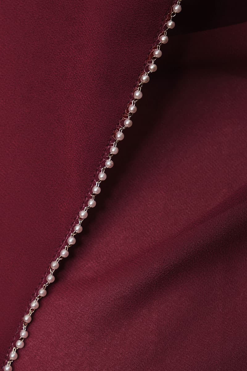 Runeeta Beaded Chiffon Headscarf - Maroon - Image 3