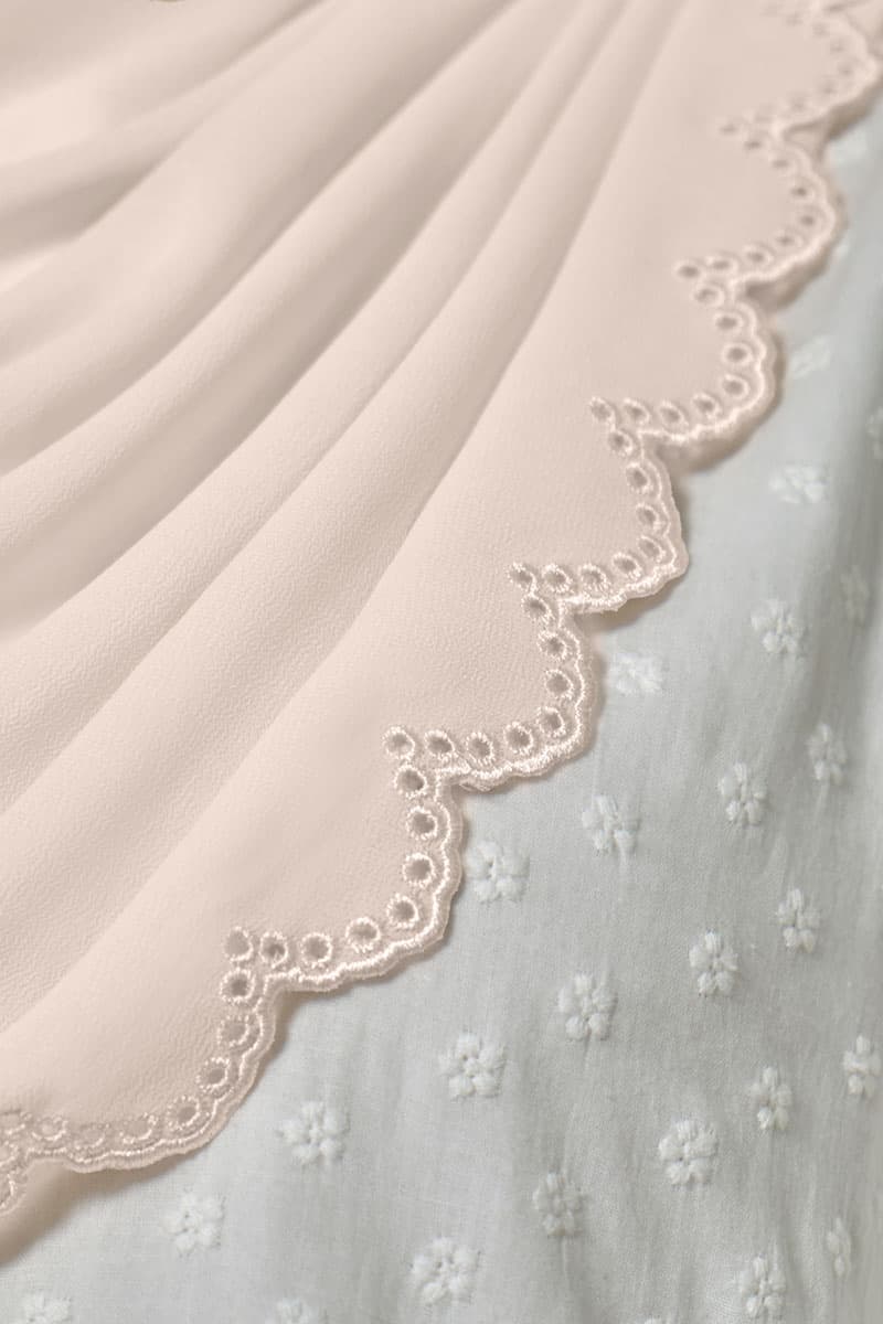 Danira Embroidered Scallop Headscarf - Oatmilk - Image 3