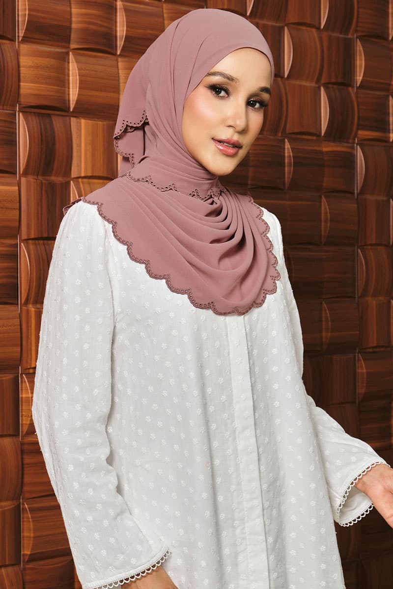 Danira Embroidered Scallop Headscarf - Clay - Image 2