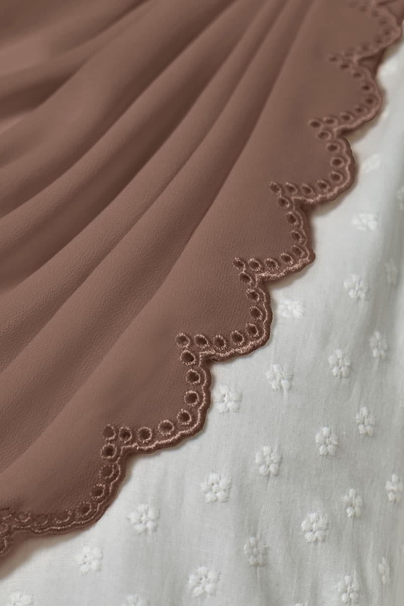 Danira Embroidered Scallop Headscarf - Deep Taupe - Image 3