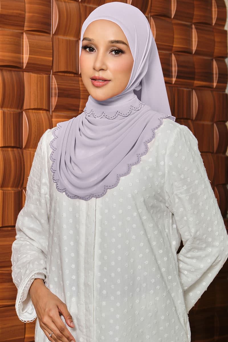 Danira Embroidered Scallop Headscarf - Dusty Lilac - Image 1