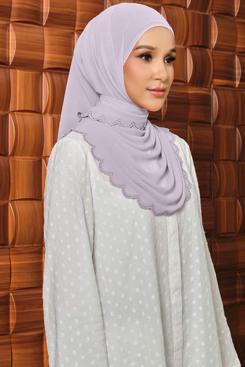 Danira Embroidered Scallop Headscarf - Dusty Lilac - Image 2