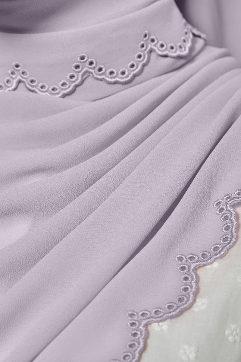 Danira Embroidered Scallop Headscarf - Dusty Lilac - Image 3