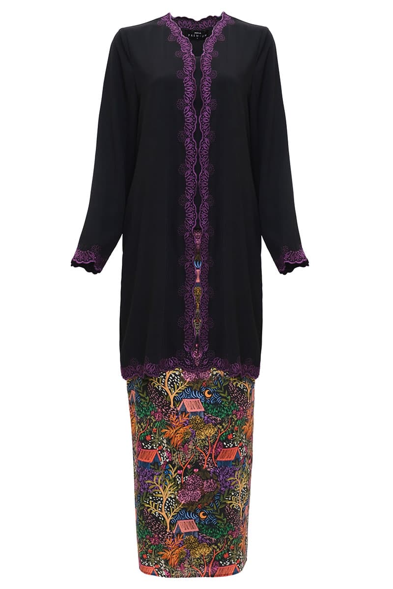 Inang Blouse & Skirt - Black/Black Print - Image 2