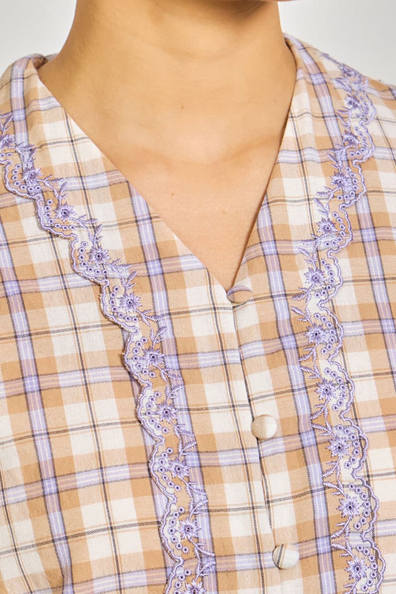 COTTON Gendhis Blouse & Skirt - Coffee/Purple Plaid - Image 5