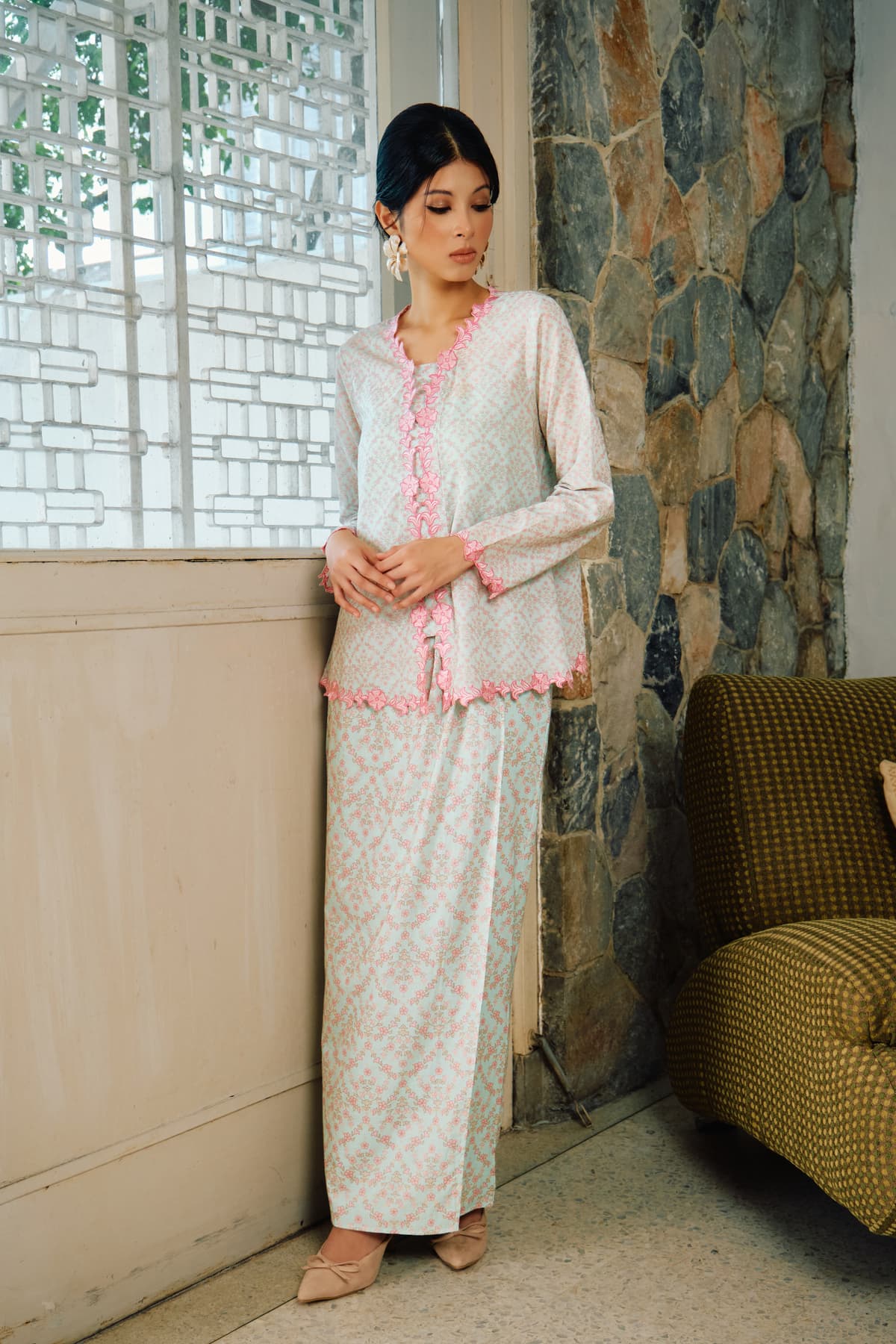 COTTON Ayuna Blouse & Skirt - Mint/Pink - Image 7