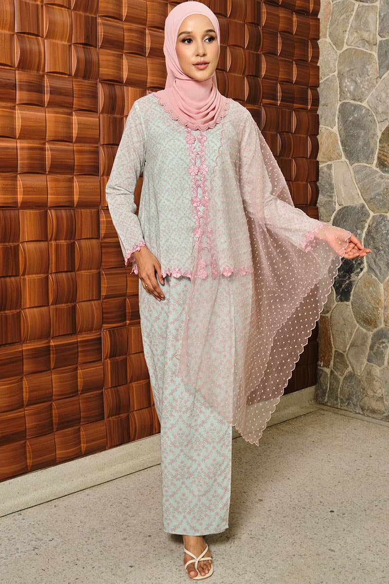 COTTON Ayuna Blouse & Skirt - Mint/Pink - Image 1