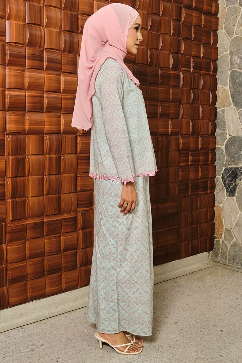 COTTON Ayuna Blouse & Skirt - Mint/Pink - Image 3