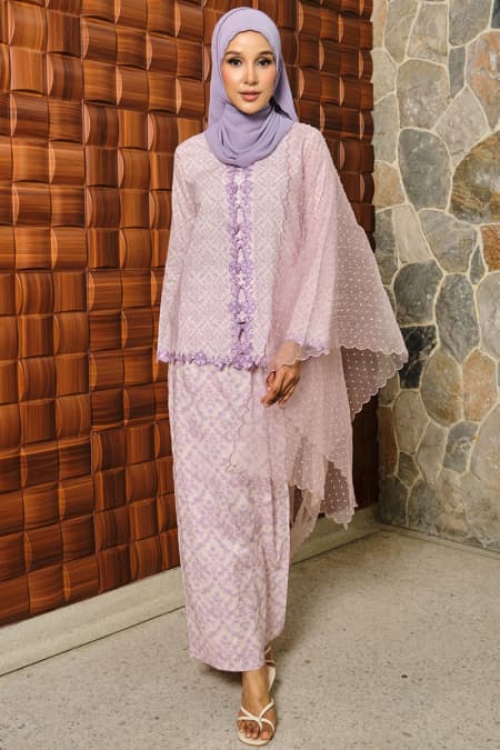 PRE-ORDER COTTON Ayuna Blouse & Skirt - Cream/Purple