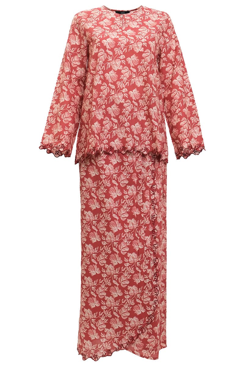 COTTON Dewani Blouse & Skirt - Red/Beige - Image 2