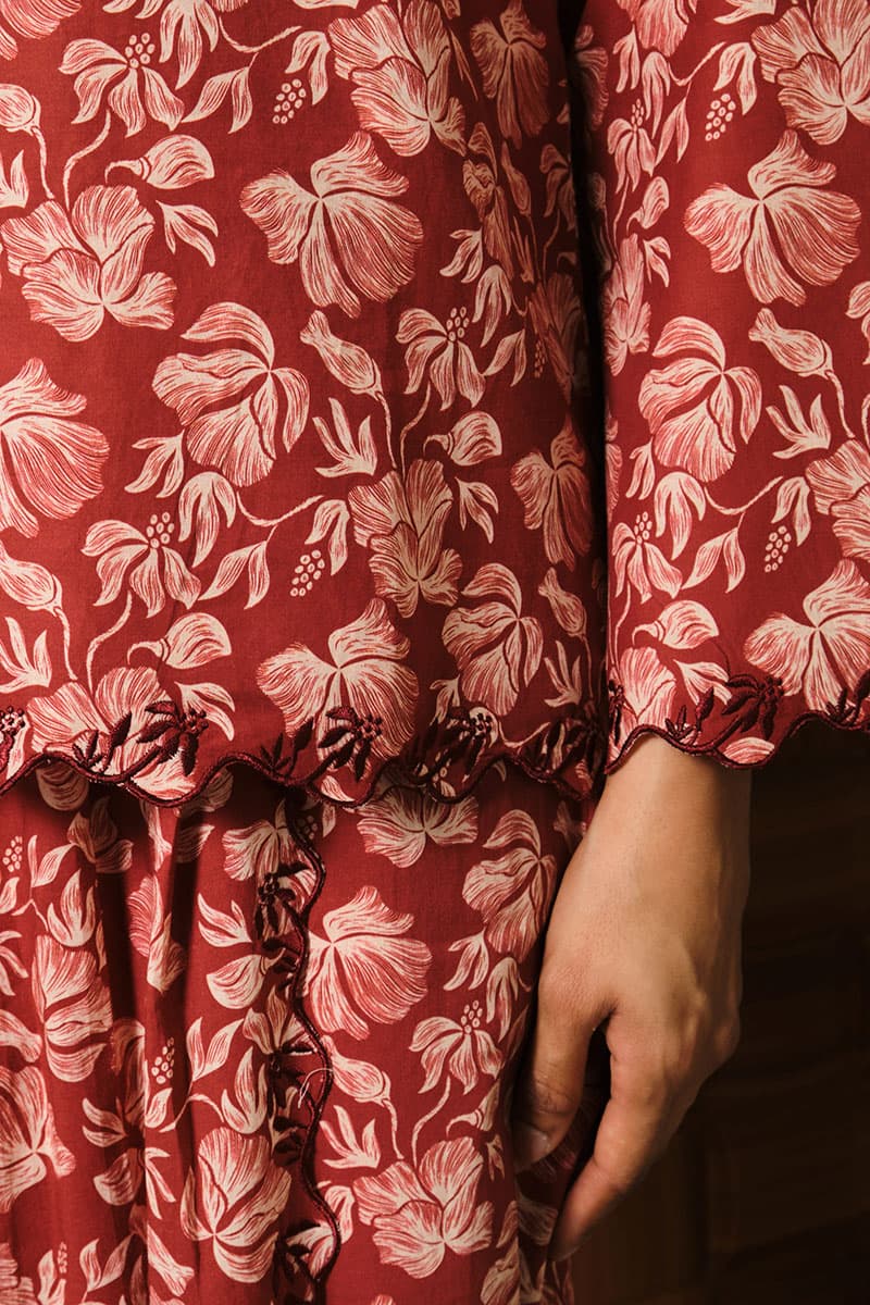 COTTON Dewani Blouse & Skirt - Red/Beige - Image 5