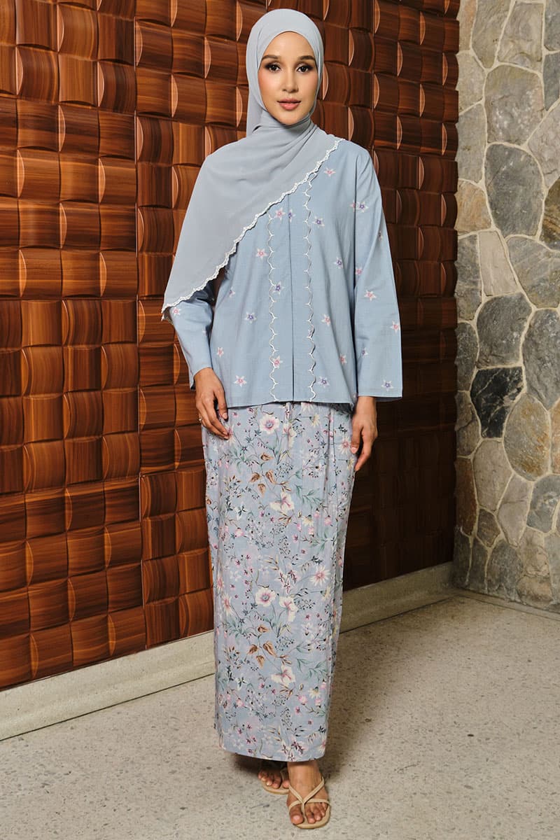 COTTON Dhiyara Blouse & Skirt - Blue Bell - Image 1