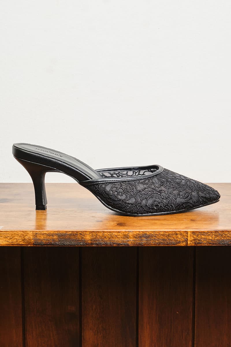 Maheen Embroidered Mule Heels - Black Floral - Image 1
