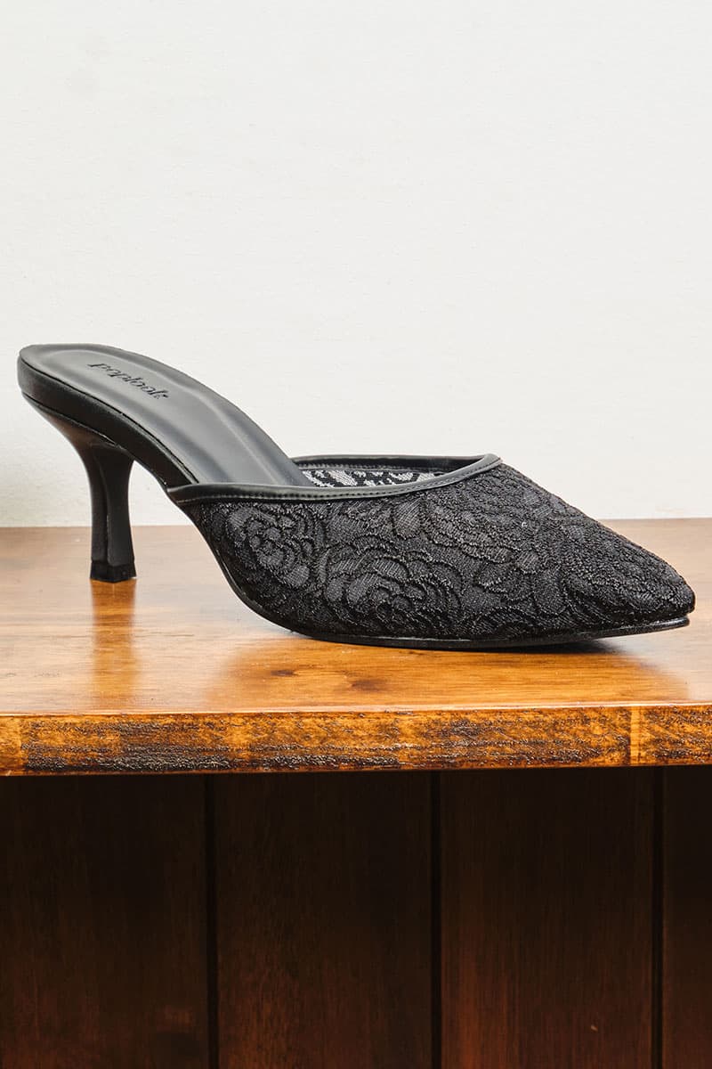Maheen Embroidered Mule Heels - Black Floral - Image 5