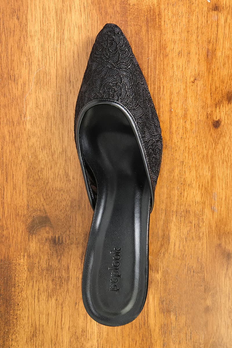 Maheen Embroidered Mule Heels - Black Floral - Image 7