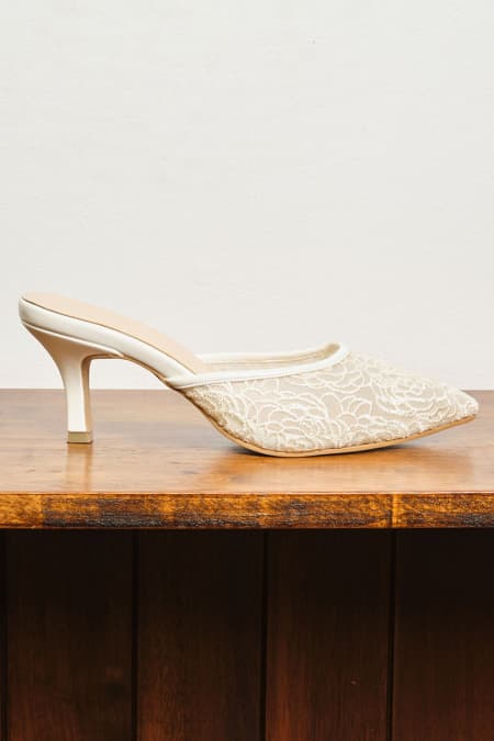 PRE-ORDER Maheen Embroidered Mule Heels - Cream Floral