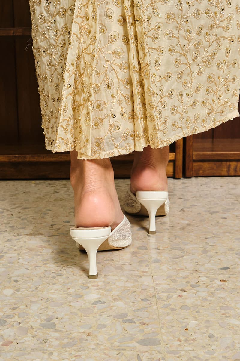 Maheen Embroidered Mule Heels - Cream Floral - Image 4