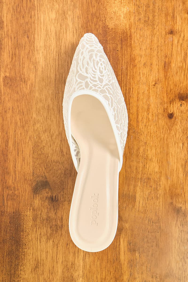PRE-ORDER Maheen Embroidered Mule Heels - Cream Floral - Image 7