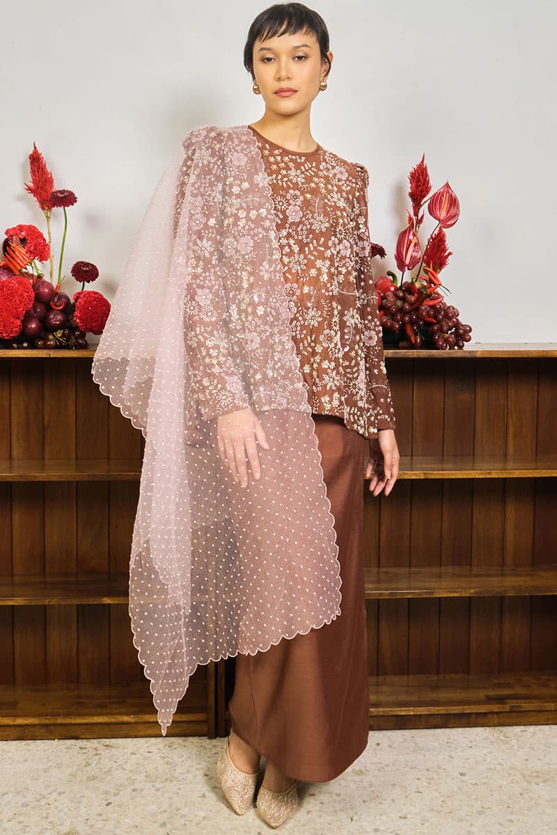 PRE-ORDER COTTON Qasurinda Blouse & Skirt - Rustic Brown - Image 1